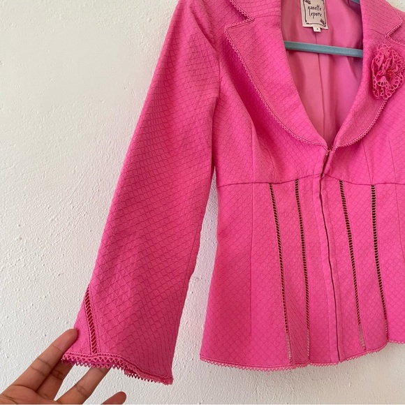 Vintage Nanette Lepore hot pink corset style rossete lace blazer barbiecore sz 4 - Picture 4 of 11